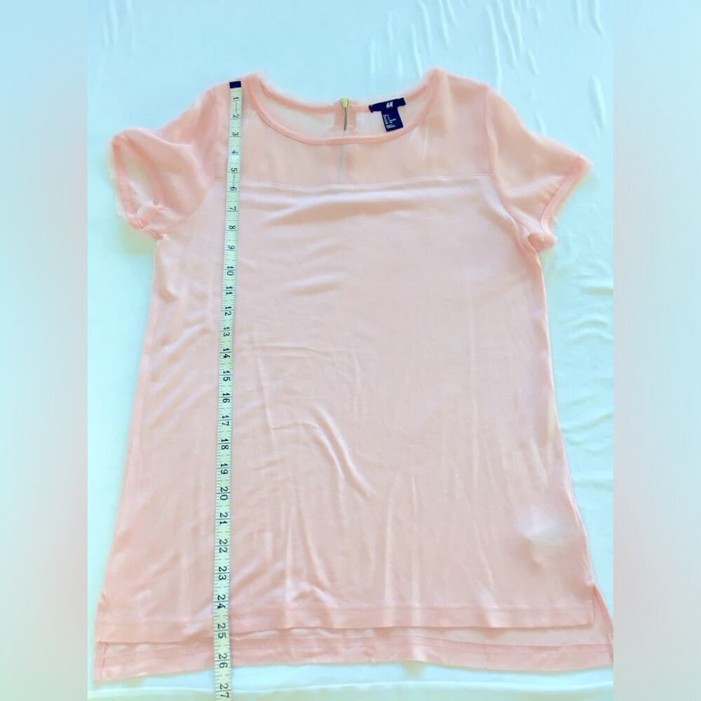 H&M Pink Peach Gauzy Yoke Short Sleeve Top Back Zip - Picture 8 of 16